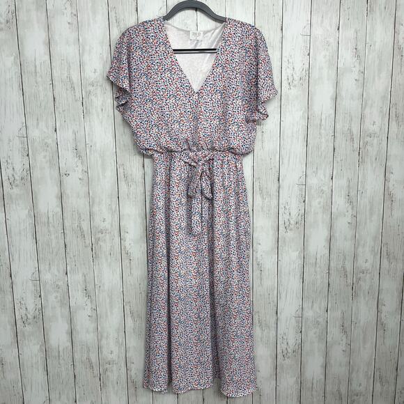 Sienna Sky Short Sleeve Dainty Floral Stretch Tie Pockets Cottage Fairy Dress - Picture 1 of 9
